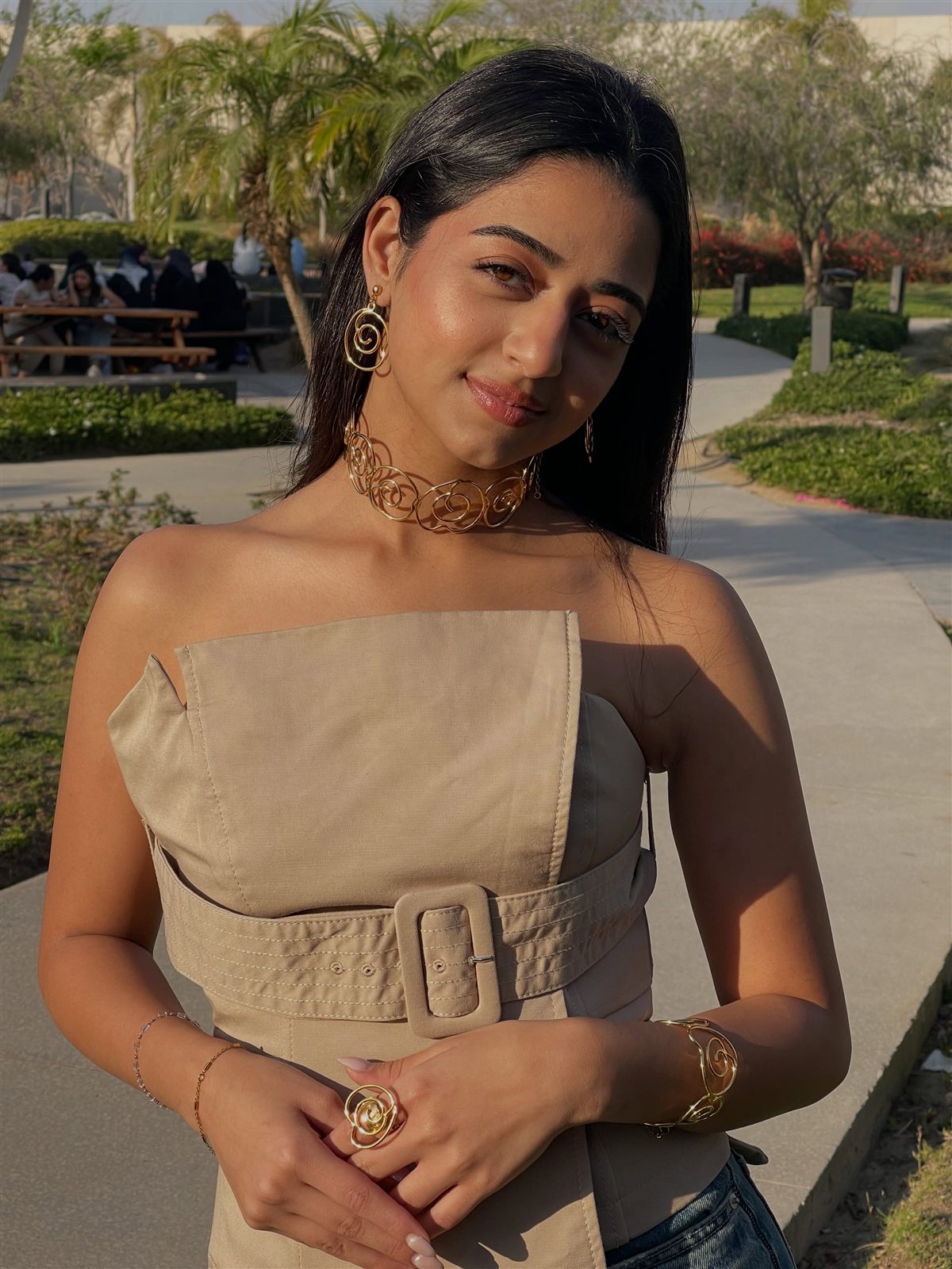 Gold spiral choker, earrings, ring and cuff