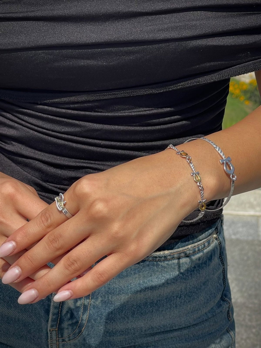 Silver ankh bangle and bracelet